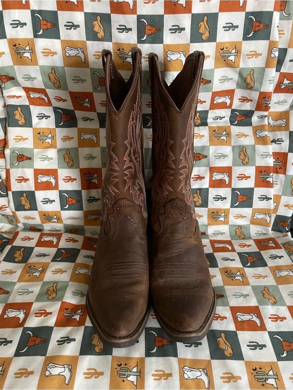 Brazos Womens Classic Brown Embroidered Western Cowboy Boots